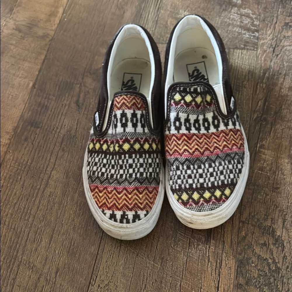 Vans Black and Brown Patterned Slip-On Sneakers